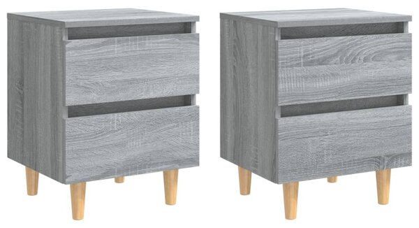 Bed Cabinets with Solid Wood Legs 2 pcs Grey Sonoma 40x35x50 cm