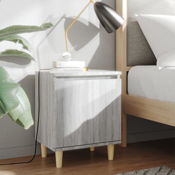 Bed Cabinet with Solid Wood Legs Grey Sonoma 40x30x50 cm