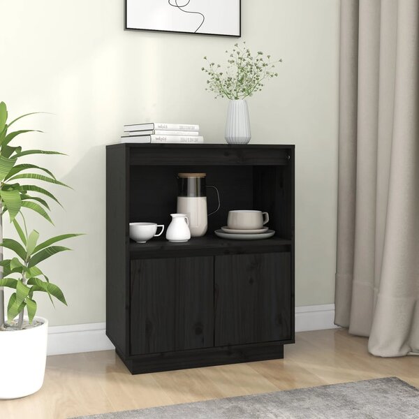 Sideboard Black 60x34x75 cm Solid Wood Pine