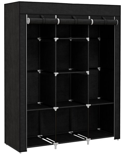 HOMCOM Fabric Wardrobe, Portable Wardrobe, Clothes Storage Unit with 8 Shelves, 2 Hanging Rods, 125 x 43 x 162.5 cm, Black