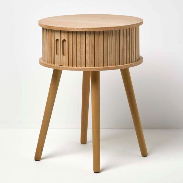 Homescapes Modern Side Table, Round Cabinet with Sliding Tambour Doors, 65cm