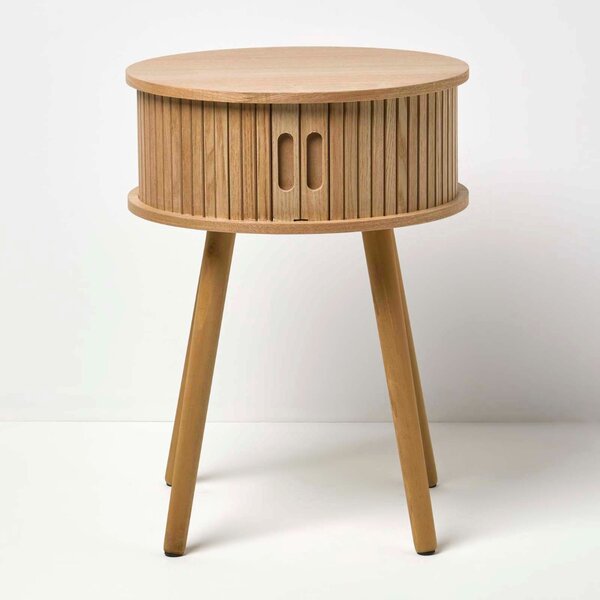 Homescapes Modern Side Table, Round Cabinet with Sliding Tambour Doors, 65cm