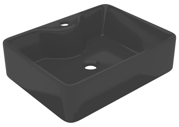 Ceramic Bathroom Sink Basin with Faucet Hole Black Square