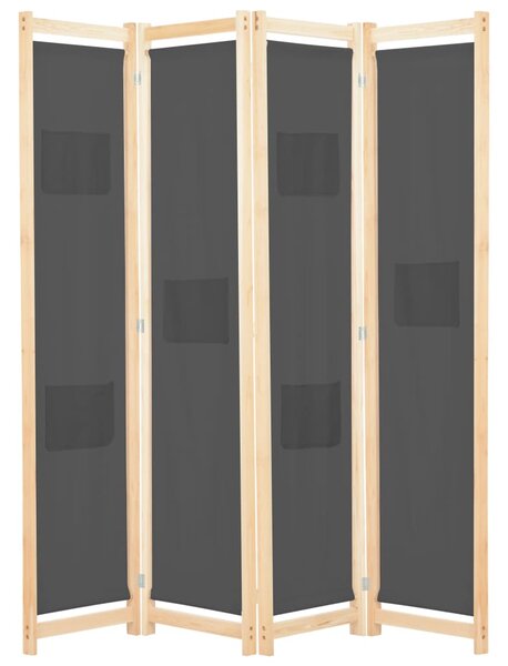 4-Panel Room Divider Grey 160x170x4 cm Fabric