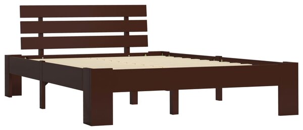 Bed Frame without Mattress Dark Brown Solid Pine Wood 140x200 cm