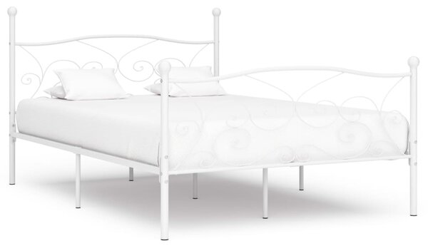 Bed Frame with Slatted Base White Metal 160x200 cm