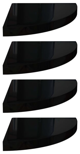 Floating Corner Shelves 4 pcs High Gloss Black 35x35x3.8 cm MDF