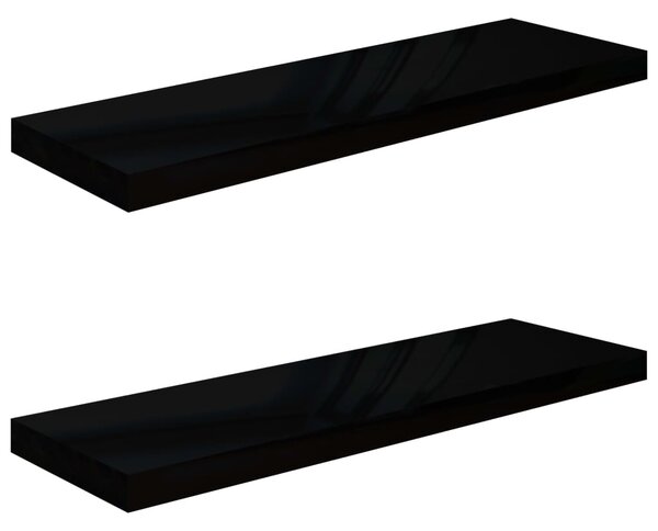 Floating Wall Shelves 2 pcs High Gloss Black 80x23.5x3.8 cm MDF