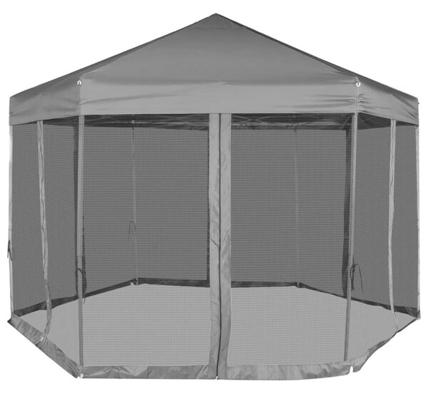 Hexagonal Pop-Up Marquee with 6 Sidewalls Grey 3.6x3.1 m