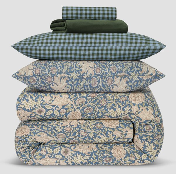 Morris & Co & Fern Green Gingham Linen Blend Bedding Set | Single | Piglet in Bed