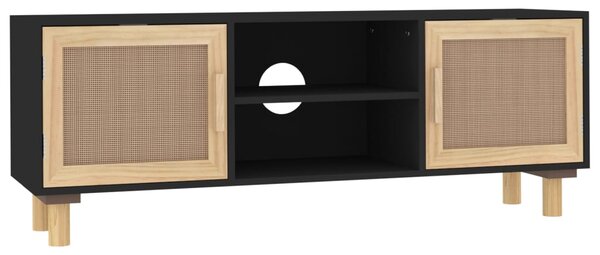 TV Cabinet Black 105x30x40 cm Solid Wood Pine&Natural Rattan