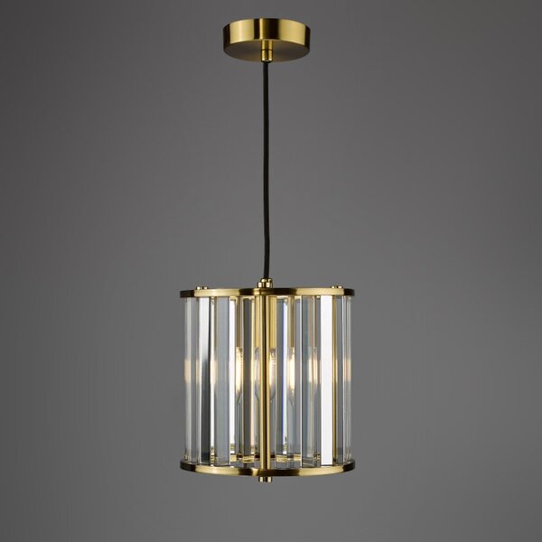 Dar Lighting Kiran Ceiling Pendant In Natural Brass Finish With Crystal Glass