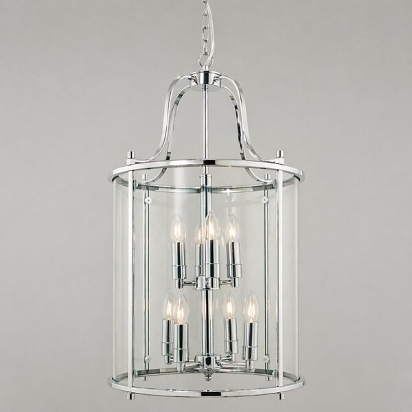 Hakka Large Polished Chrome 8 Light Round Hanging Ceiling Lantern