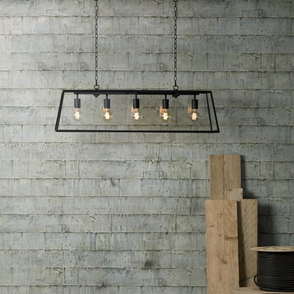 Dar ACA0522 Academy 5 Light Black Ceiling Pendant with Clear Glass