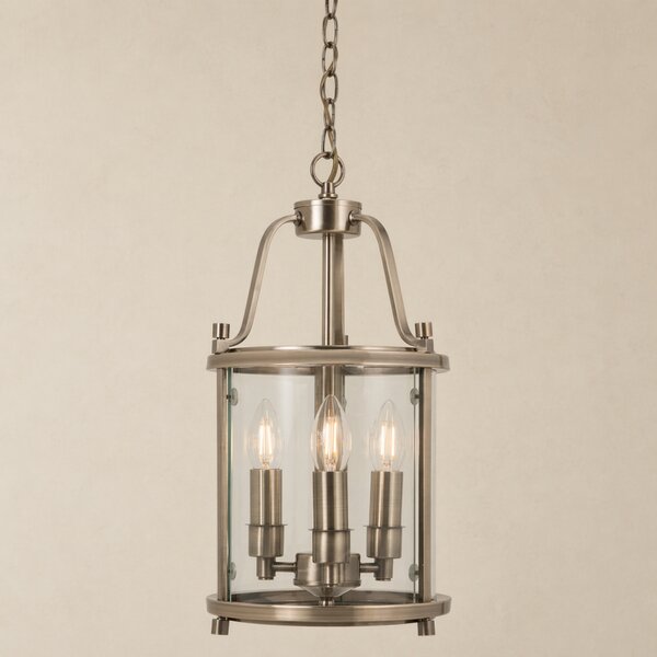Hakka Small Antique Brass 3 Light Round Hanging Ceiling Lantern