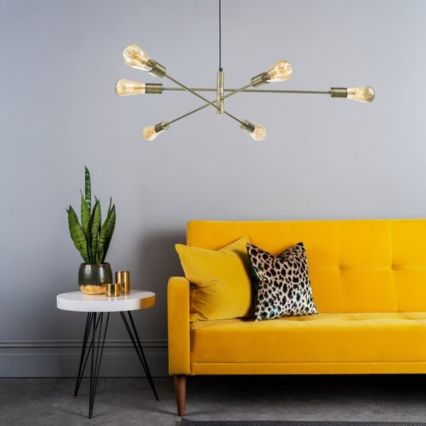 Dar ALA0675 Alana 6 Light Ceiling Pendant Light In Antique Brass