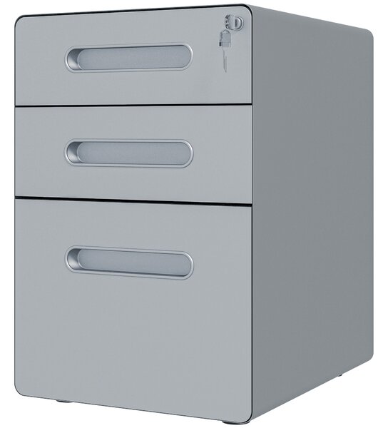 Vinsetto Lockable Cabinet, Rolling Filing Cabinet with 3 Drawers, Steel Office Drawer Unit for A4, Letter, Legal Sized Files