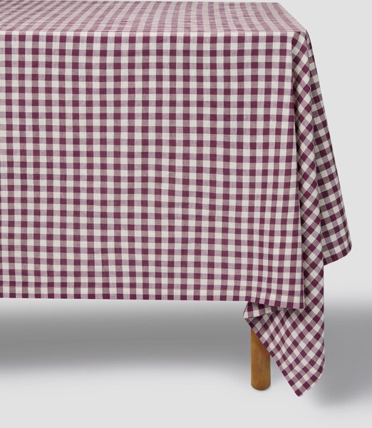Berry Gingham Linen Blend Tablecloth | Round | Piglet in Bed