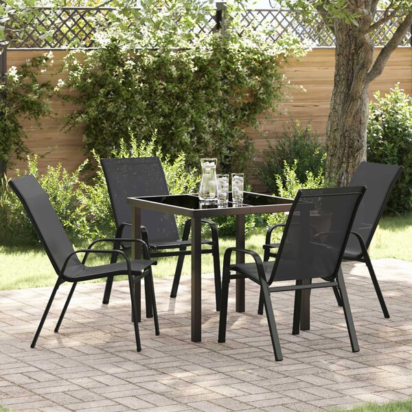 Yovira Garden Metal Dining Table with 4 Chairs in Black