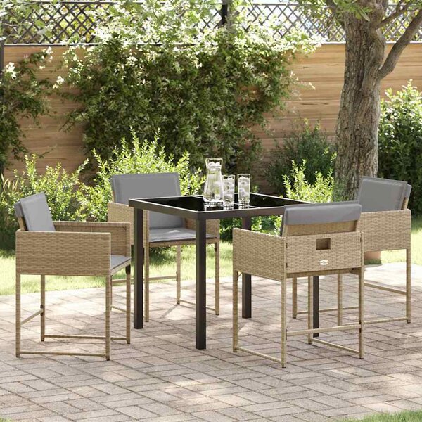 Yavion Garden Poly Rattan 80cm Dining Table with 4 Chairs in Mix Beige
