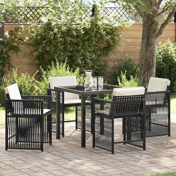 Yorex Garden Poly Rattan 80cm Dining Table with 4 Chairs in Black and Cream