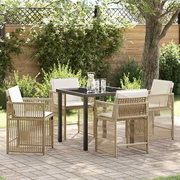 Yorex Garden Poly Rattan 80cm Dining Table with 4 Chairs in Beige