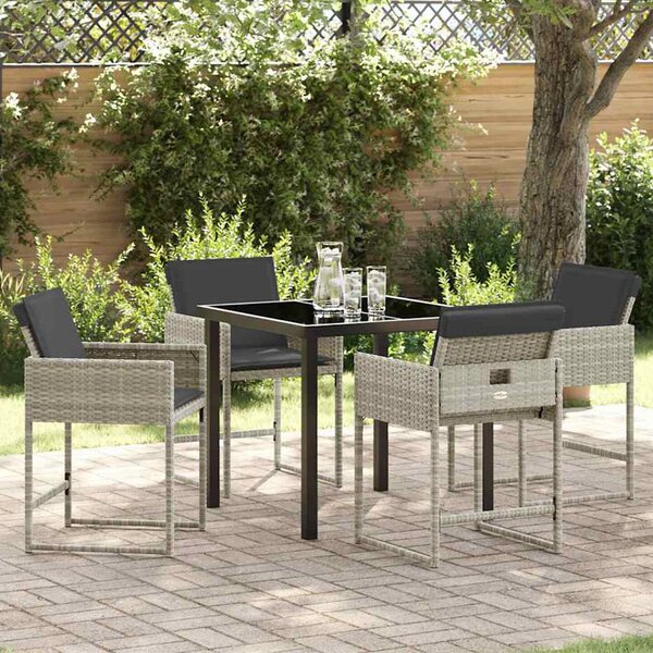 Yavion Garden Poly Rattan 80cm Dining Table with 4 Chairs in Light Grey