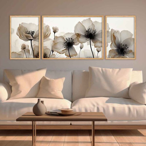 Satori Wooden Ethereal Anemone Wall Frame Set of 3 in Multicolour