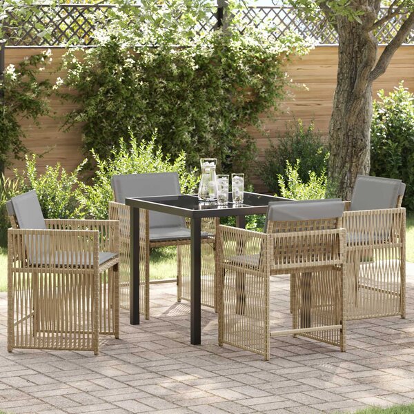 Yorex Garden Poly Rattan 80cm Dining Table with 4 Chairs in Mix Beige