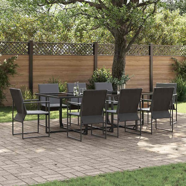 Yoreto Garden Tempered Glass Dining Table with 8 Chairs in Black