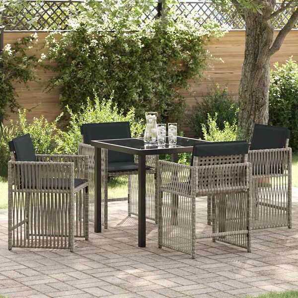 Yorex Garden Poly Rattan 80cm Dining Table with 4 Chairs in Light Grey