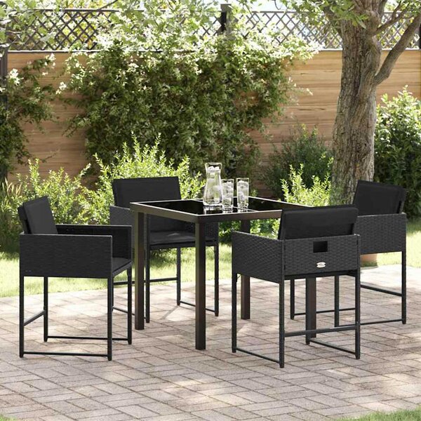 Yavion Garden Poly Rattan 80cm Dining Table with 4 Chairs in Black