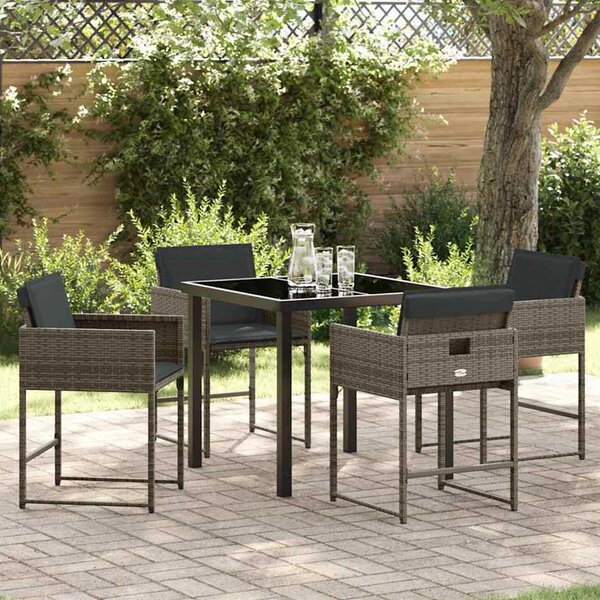 Yavion Garden Poly Rattan 80cm Dining Table with 4 Chairs in Grey