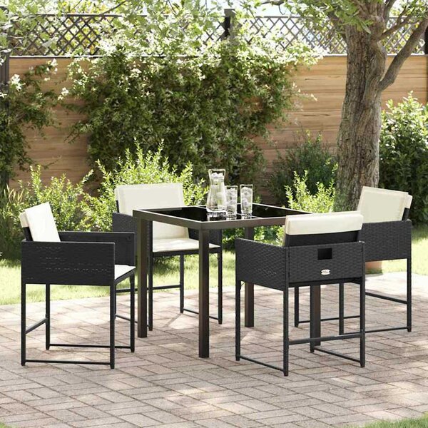 Yavion Garden Poly Rattan 80cm Dining Table with 4 Chairs in Black and Cream