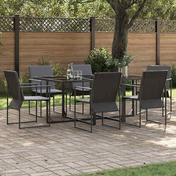 Yoreto Garden Tempered Glass Dining Table with 6 Chairs in Black