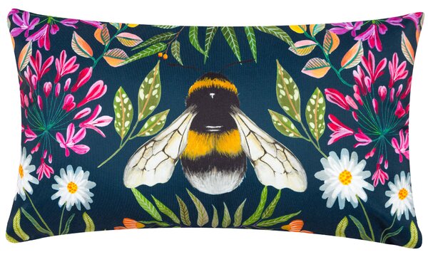 House Of Bloom Zinnia Bee Boudoir Outdoor Filled Cushion 30cm x 50cm Navy