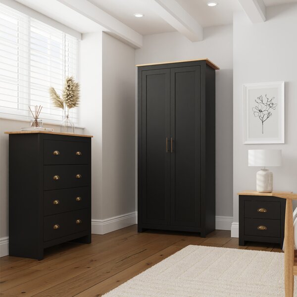 Loftus Wooden Bedroom Furniture Set With 2 Doors Wardrobe In Black And Oak