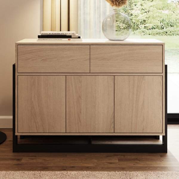 Terrell Wooden Sideboard With 3 Doors 2 Drawers In Oak