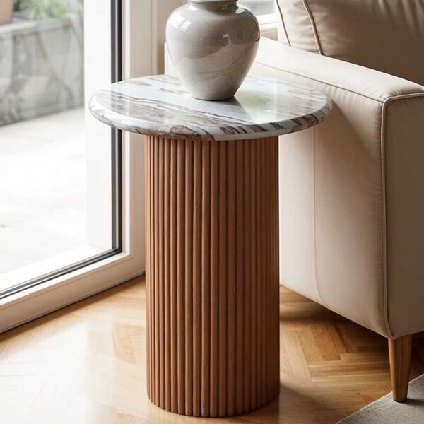 Attalla White Marble Top Side Table In Natural