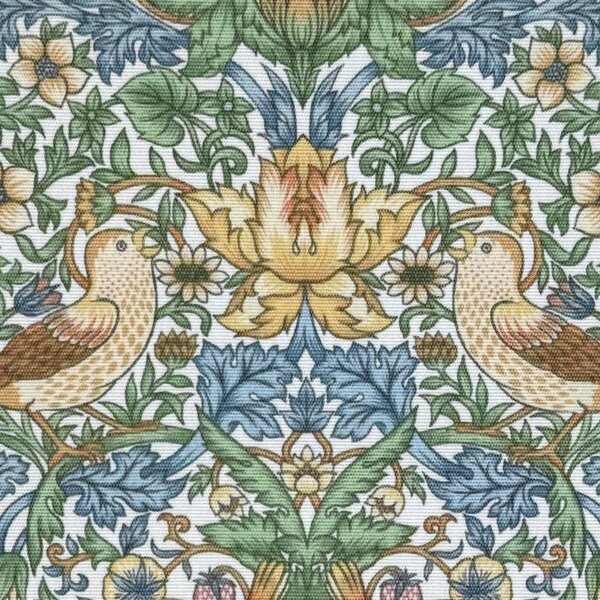William Morris Strawberry Thief Outdoor Fabric Blanc