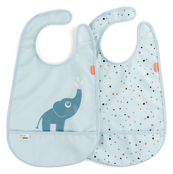 Done by deer Elphee bib with velcro 2-pack Blue