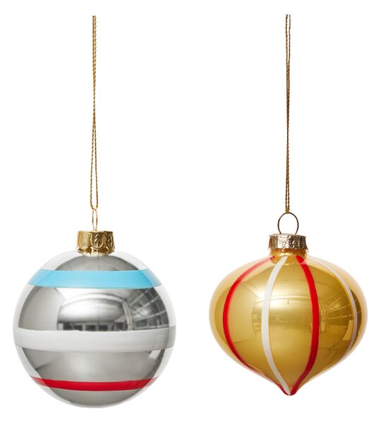 OYOY Vintage Christmas glass ball No. 2 Christmas bauble 2 pieces Multi