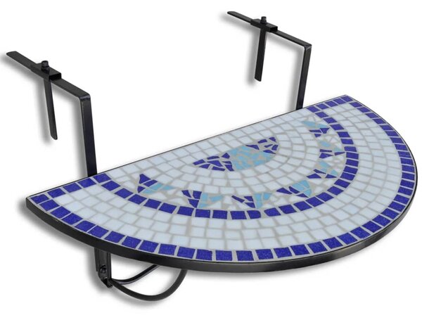 Hanging Balcony Table Blue and White Mosaic