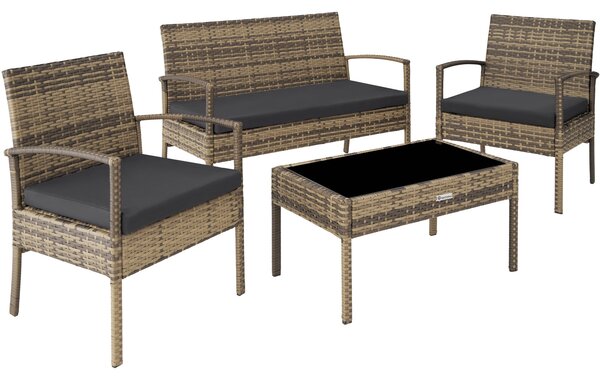 Tectake 403707 rattan garden furniture set sparta | 4 seat, 1 table - nature