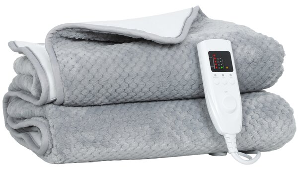 HOMCOM Heated Electric Blanket, Warm Throw Blanket with 5 Heating Levels, 10 Hour Auto-Off Timer, Grey