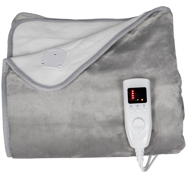 HOMCOM Electric Blanket with Dual Controllers, Machine Washable Heated Throw Blanket with Ultra Soft Flannel Fabric, 5 Heating Levels, 10 Hour Timer, Grey