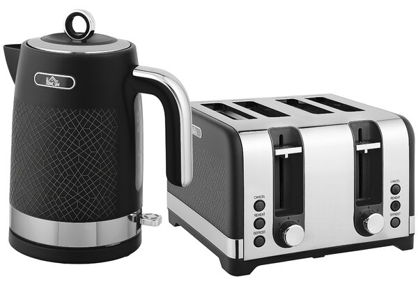 HOMCOM Sleek Textured Kettle and Four-Slice Toaster Set - Black