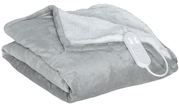 HOMCOM Heated Blanket 180 x 130cm, Electric Throw Blanket with 10 Heat Levels and 10H Timer, Machine Washable Flannel and Cotton Velvet with Overheat Protection, Grey