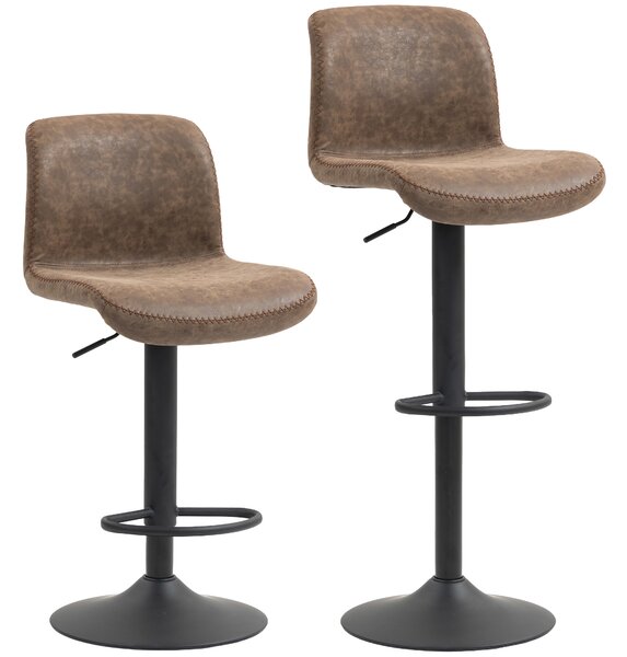 HOMCOM Bar Stools Set of 2, PU Leather Barstools with Backrest and Footrest for Kitchen, Counter, Breakfast Bar, Brown