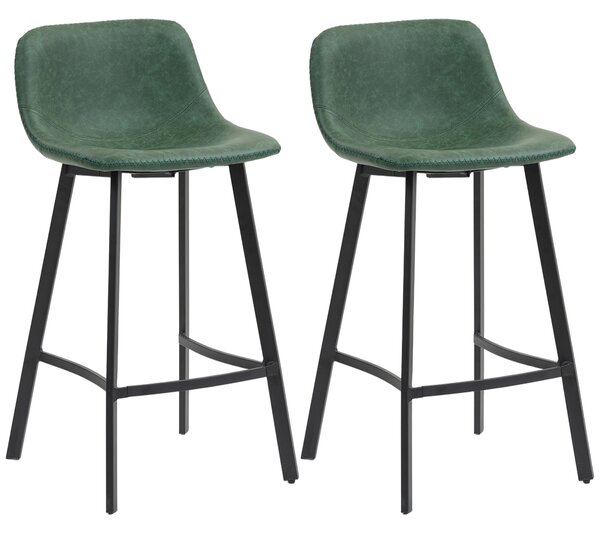 HOMCOM Bar Stools Set of 2, PU Leather Dining Stools with Backrest, Footrest, for Kitchen, Counter, Breakfast Bar, Green